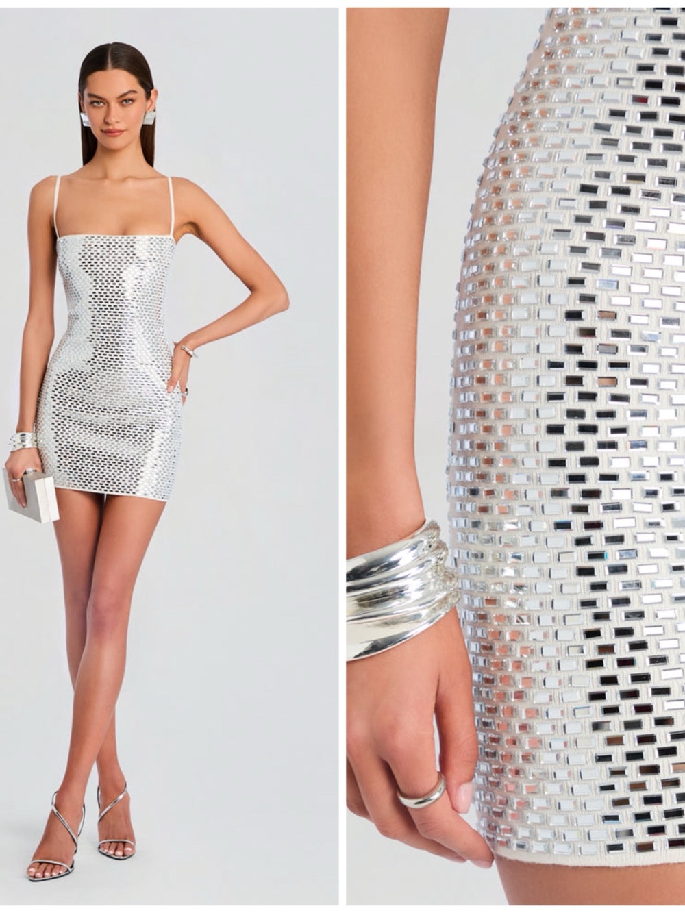 NEW Retrofete Avanya Knit Mirror Crystal Sequin Embellished White Mini Dress S